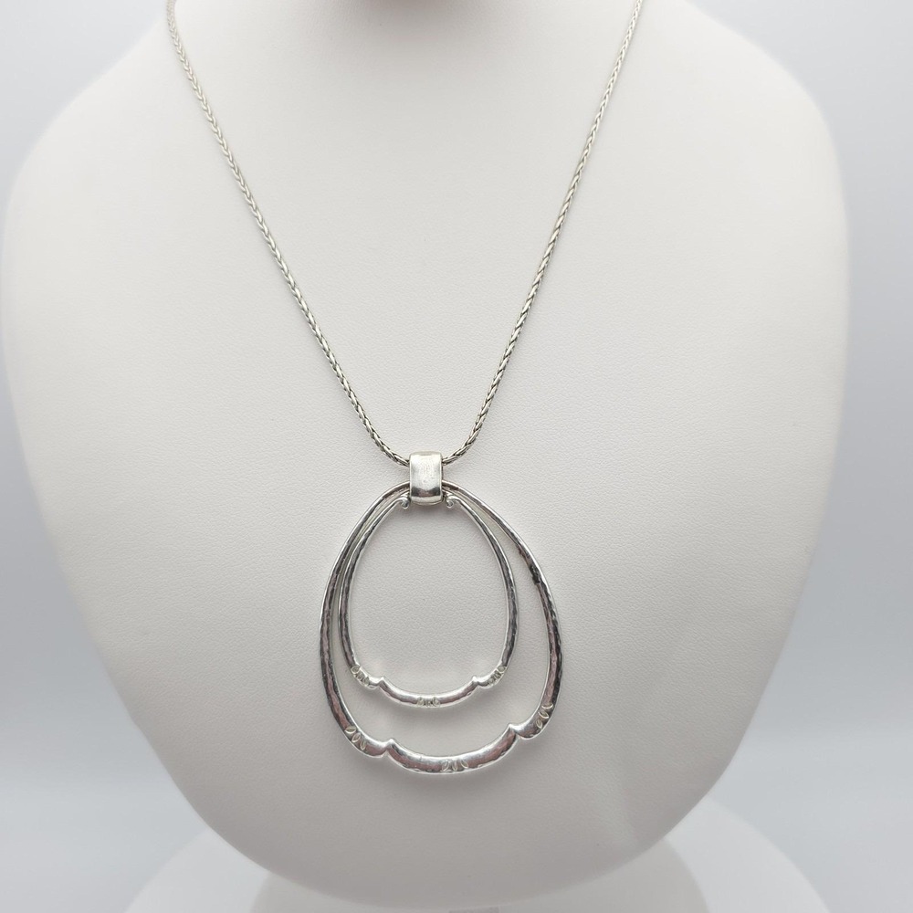 BRIGHTON‎ 'In Bloom' Necklace Concentric Teardrops Silver Plate Wheat Chain 18"